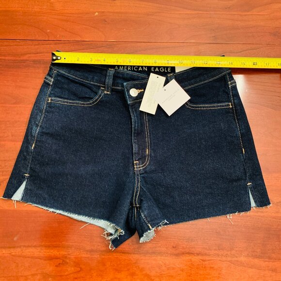 American Eagle Mom Shorts Stretch Denim Super High Rise Indigo Cotton Size 4 27 - Picture 6 of 16